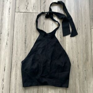 Rachel Zoe High Neck black Linen Halter Crop Top S